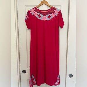 Sweet Vintage 70’s Mexican Sundress. Size Small. Deep Pink, Baby Pink + Blue.